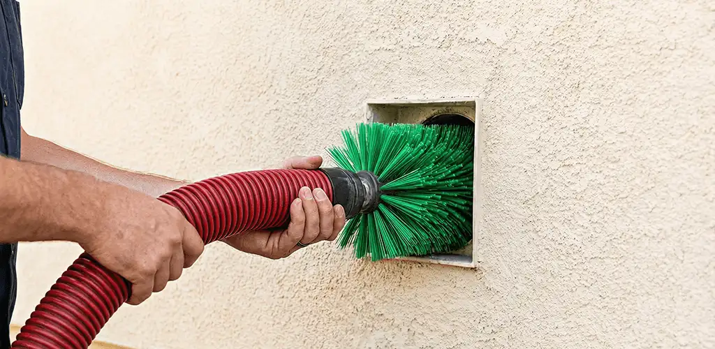 Air duct cleaning brush removing debris from a vent opening in Columbus, OH