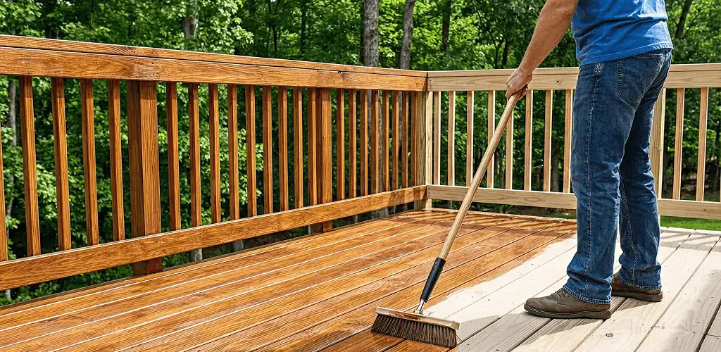 Deck staining and sealing application on a wood deck in Columbus, OH