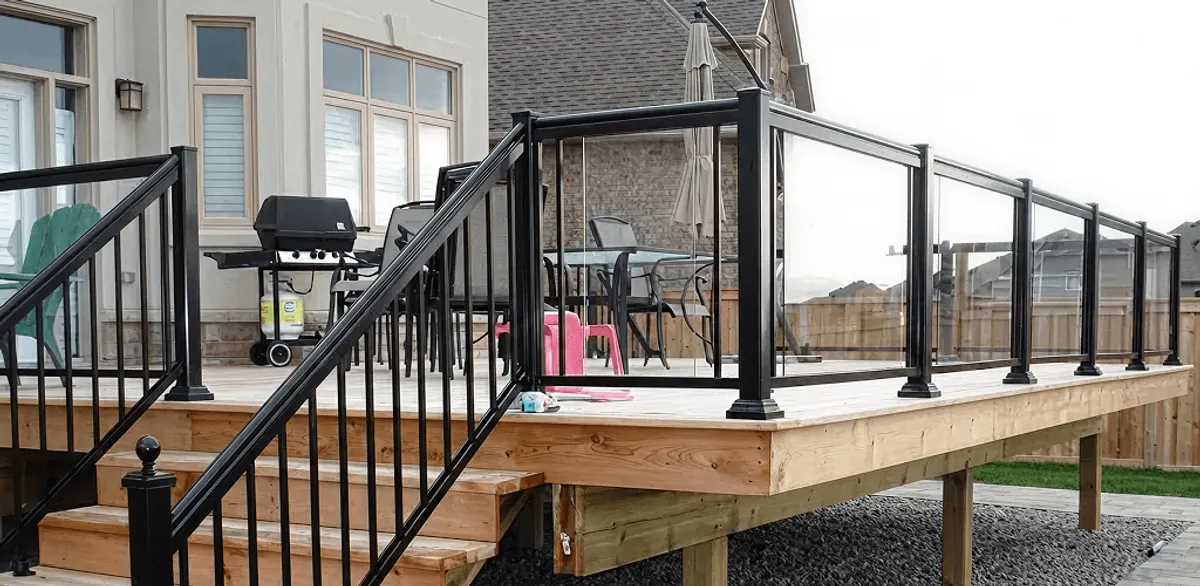 Handrail installation on a deck staircase for safety and code compliance in Columbus, OH